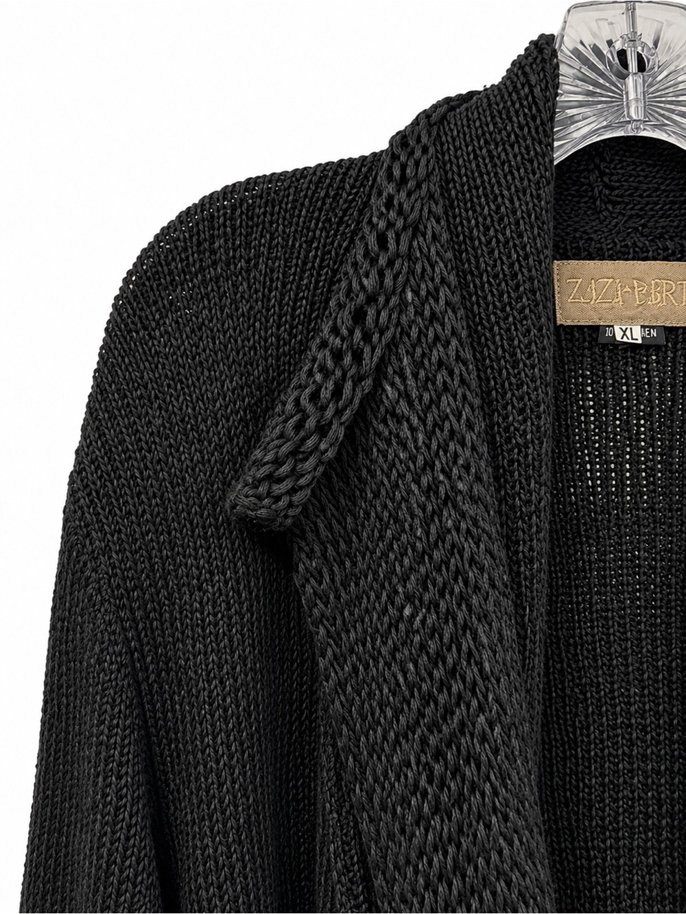 Zuza Bart XL Black 100% Linen Cardigan Asymmetrical Toggle Lagenlook Art to Wear - Picture 7 of 9